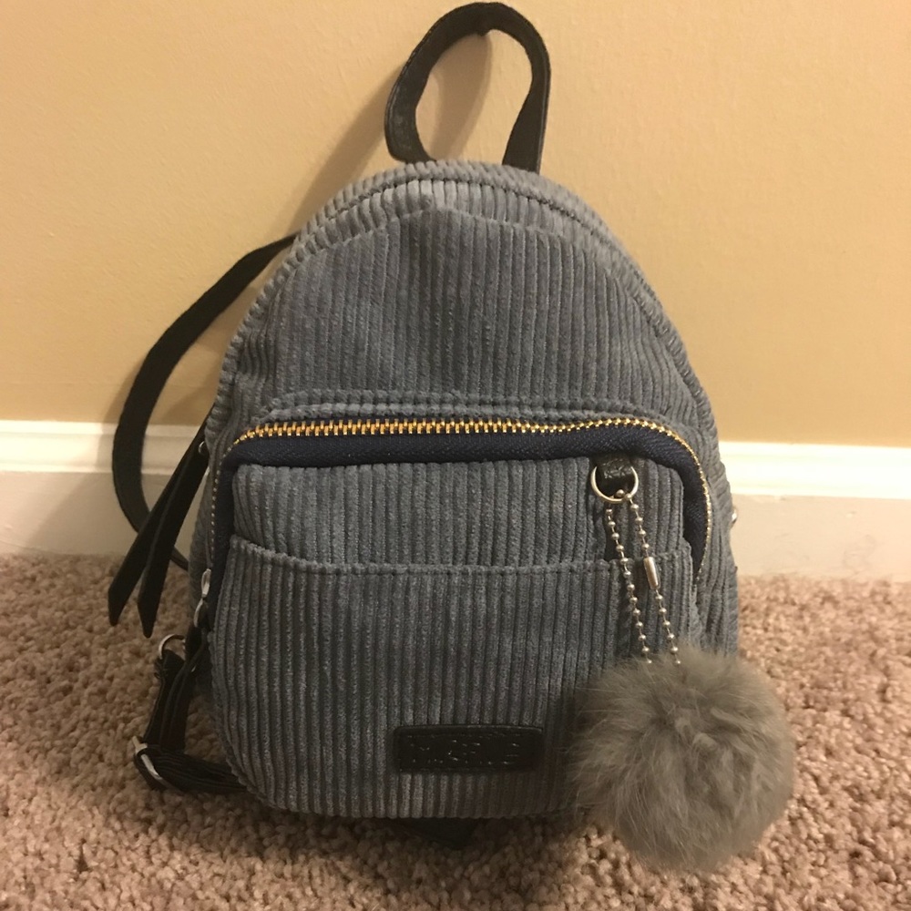 Grey Corduroy Mini Backpack